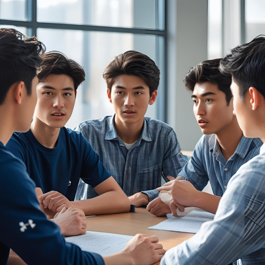 Group of students participating in group discussions.