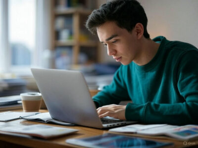 The student using updated methods to study effectively