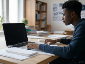 The student using the tips for 'How to study effectively.'