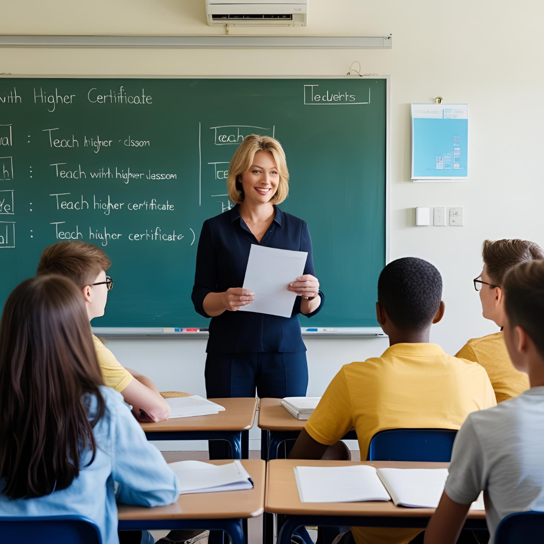 A teacher teaching with a higher certificate