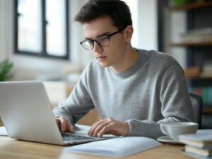 A college student studying and making notes on office to study effectively